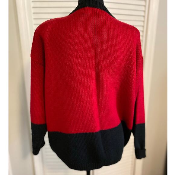 Vintage Duet Cardigan made in Hong Kong Chunky Red and Black with Floral 60/70s - Picture 4 of 5